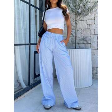 NUFIWI Women Y2k Lounge Pants High Waist Striped Printed Wide Leg Pants Summer Casual Going Out Pant...