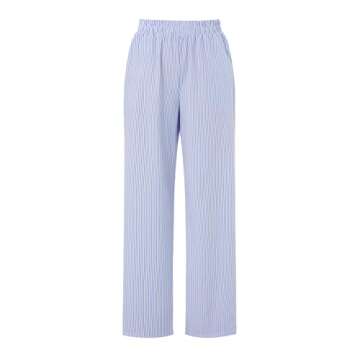 NUFIWI Women Y2k Lounge Pants High Waist Striped Printed Wide Leg Pants Summer Casual Going Out Pants with Pocket(A Blue 014,Small)
