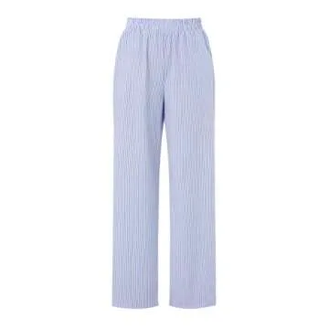 NUFIWI Women Y2k Lounge Pants High Waist Striped Printed Wide Leg Pants Summer Casual Going Out Pants with Pocket(A Blue 014,Small)