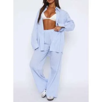 NUFIWI Women Y2k Lounge Pants High Waist Striped Printed Wide Leg Pants Summer Casual Going Out Pants with Pocket(A Blue 014,Small)