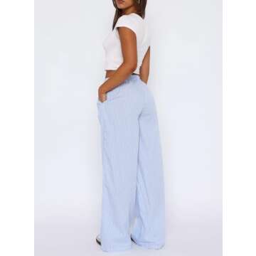 NUFIWI Women Y2k Lounge Pants High Waist Striped Printed Wide Leg Pants Summer Casual Going Out Pants with Pocket(A Blue 014,Small)