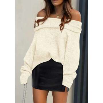 PRETTYGARDEN Women's Sweaters Spring Off The Shoulder Long Sleeve Top 2025 Outfits Loose Knitted Win...