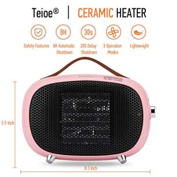 Teioe Mini Electric Ceramic Space Heater 800W/400W, Small, PTC with Tip-Over and Overheat Protection...