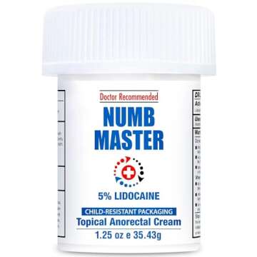 Clinical Resolution Numb Master 5% Lidocaine Numbing Cream, Maximum Strength Fast Acting Vitamin E Pain Relief Cream Long Lasting Topical Anesthetic, Burning, Soreness, Hemorrhoid Treatment 1.25 Oz
