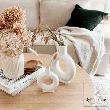 Set of 2 White Ceramic Vase, Vases for Pampas Grass, Vases Home Decor, White Vases for Decor, Cerami...