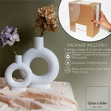 Set of 2 White Ceramic Vase, Vases for Pampas Grass, Vases Home Decor, White Vases for Decor, Ceramic Vase Set, Boho Decor, Vase Decor, Shelf Decor, Table Decor, Mantle Decor, Bookshelf Decor