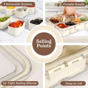 ALYBIT Divided Serving Tray with Lid and Handle - Snackle Box Charcuterie Container for Portable Snack Platters - Clear Organizer for Candy, Fruits, Nuts, Snacks - Perfect for Party, Entertaining