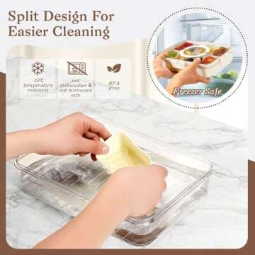 ALYBIT Divided Serving Tray with Lid and Handle - Snackle Box Charcuterie Container for Portable Snack Platters - Clear Organizer for Candy, Fruits, Nuts, Snacks - Perfect for Party, Entertaining