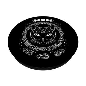 BoredKoalas Moon Cat Crystal Retro Witch Dark Symbols Goth Lover Gift PopSockets Adhesive PopGrip