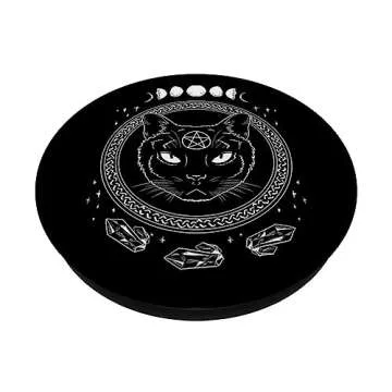 BoredKoalas Moon Cat Crystal Retro Witch Dark Symbols Goth Lover Gift PopSockets Adhesive PopGrip