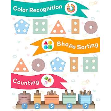 Zartores Montessori Toys for 1 2 3 Year Old Boys Girls Toddlers, Wooden Sensory Toys for Ages 2-4 0-2, 1 2 Year Old Boy Girl Birthday Gifts, Educational Toddler Learning Puzzles Toys - Macaron