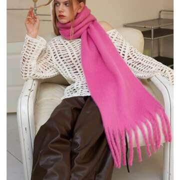 HONGWANG Winter Cashmere Feel Oversized Scarf Large Chunky Thick Blanket Soft Scarves for Women Big ...