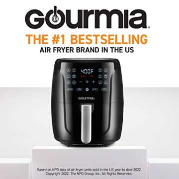 Gourmia Air Fryer Oven Digital Display 6 Quart Large AirFryer Cooker 12 1-Touch Cooking Presets, XL Air Fryer Basket 1500w Power Multifunction Black and Stainless Steel Accents FRY FORCE GAF686