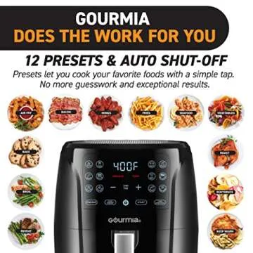 Gourmia Air Fryer Digital 6 Quart with 12 Presets and Power