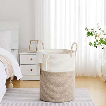 VIPOSCO Large Laundry Hamper Durable Cotton Rope Storage