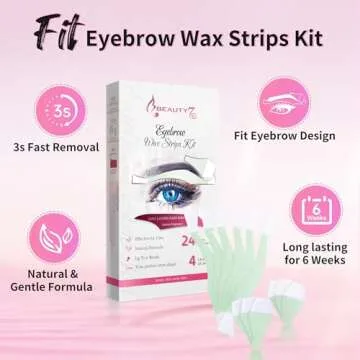 Beauty7 Facial Wax Strips Hair Removal Eyebrow Wax Strips Kit Fit Wax Strips Eyebrow Shaper at Home Waxing 24 Strips 4 Calming Oil Wipes for Sensitive All Skin Types for Women