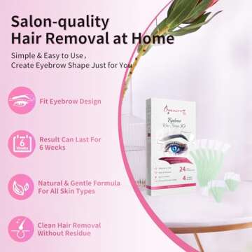Beauty7 Facial Wax Strips Hair Removal Eyebrow Wax Strips Kit Fit Wax Strips Eyebrow Shaper at Home Waxing 24 Strips 4 Calming Oil Wipes for Sensitive All Skin Types for Women