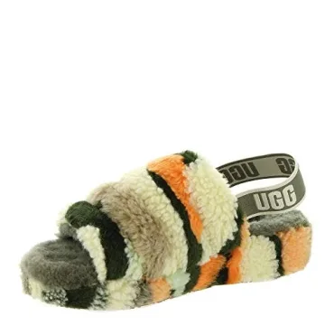 UGG Women's Fluff Yeah Slide CALI Collage Slipper, Olive, 7