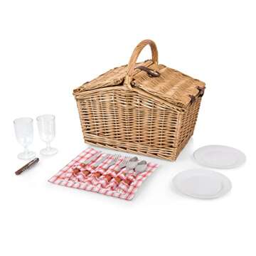 PICNIC TIME Piccadilly Picnic Basket, Romantic Picnic Basket for 2 - Includes Utensil Set, Glasses, ...