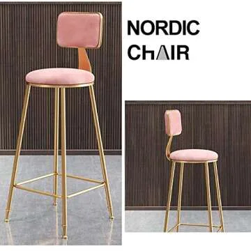 LJFYXZ Bar Stool Modern Simplicity Kitchen bar bar Chair Pink Velvet Dining Chair Golden Metal Legs High Stool Bearing Weight 200kg Seat Height 45/65/75cm (Size : 65cm)