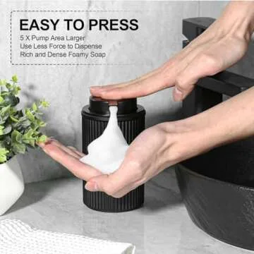 KASUNTING Matte Black Foaming Soap Dispenser, Ribbed Glass Foam Hand Soap Dispenser for Bathroom, 15 Oz Refillable Foaming Pump Bottle with Black Pump, Modern Dish Soap Foam Dispenser with 2 Straws
