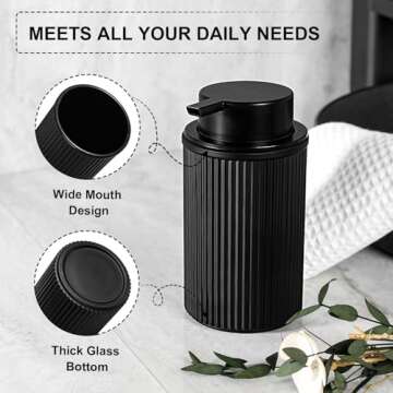 KASUNTING Matte Black Foaming Soap Dispenser, Ribbed Glass Foam Hand Soap Dispenser for Bathroom, 15 Oz Refillable Foaming Pump Bottle with Black Pump, Modern Dish Soap Foam Dispenser with 2 Straws