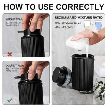 KASUNTING Matte Black Foaming Soap Dispenser, Ribbed Glass Foam Hand Soap Dispenser for Bathroom, 15 Oz Refillable Foaming Pump Bottle with Black Pump, Modern Dish Soap Foam Dispenser with 2 Straws