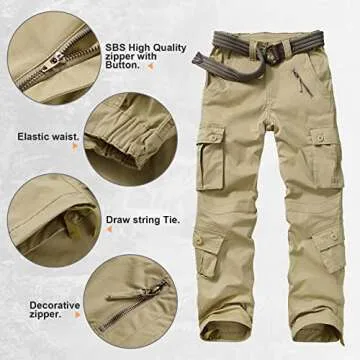 Alfiudad Women's Tactical Pants, Casual Cargo Pants Military Army Combat Work Trousers 8 Pockets,Khaki,28(US 6)