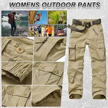 Alfiudad Women's Tactical Pants, Casual Cargo Pants Military Army Combat Work Trousers 8 Pockets,Khaki,28(US 6)