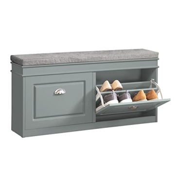 Haotian Shoe Storage Bench Entryway, Shoe Cabinet Bench with 2 Flip Drawers & Cushion, Modern Design...