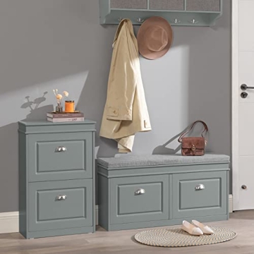 Haotian Shoe Storage Bench with Cushion & Flip Drawers