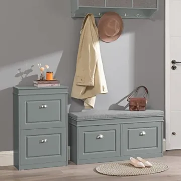 Haotian Shoe Storage Bench with Cushion & Flip Drawers