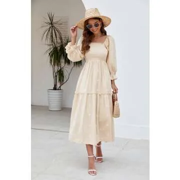 ABYOVRT Floral Embroidered Maxi Dress with Pockets