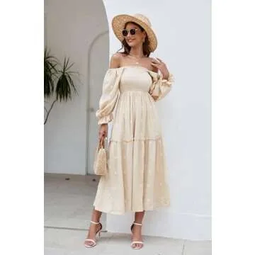 ABYOVRT Floral Embroidered Maxi Dress with Pockets