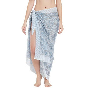 parihan Cotton Block Print Long Beach Pareo Sarong - Versatile Swimsuit Cover-ups for Women