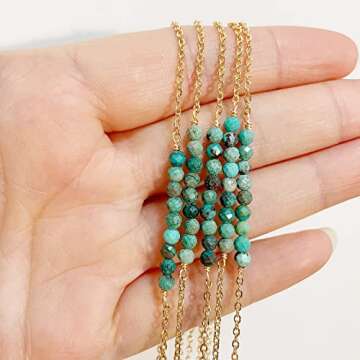 DeScount Dainty Beaded Turquoise Bar Necklace,December Birthstone Gift Necklace,18K Gold Plated Handmade Faceted Turquoise Stone Beads Bar Boho Necklaces for Women
