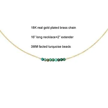 DeScount Dainty Beaded Turquoise Bar Necklace,December Birthstone Gift Necklace,18K Gold Plated Handmade Faceted Turquoise Stone Beads Bar Boho Necklaces for Women