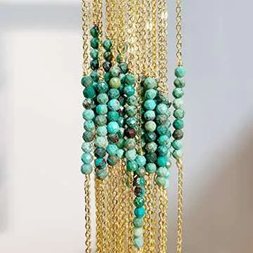 DeScount Dainty Beaded Turquoise Bar Necklace,December Birthstone Gift Necklace,18K Gold Plated Handmade Faceted Turquoise Stone Beads Bar Boho Necklaces for Women