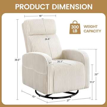 Yaheetech 360° Swivel Glider Chair for Nursery, Rocking Chair Nursing Chair with Side Pockets, Corduroy Glider for Living Room with High Back Beige