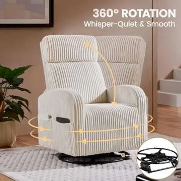 Yaheetech 360° Swivel Glider Chair for Nursery, Rocking Chair Nursing Chair with Side Pockets, Corduroy Glider for Living Room with High Back Beige