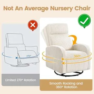 Yaheetech 360° Swivel Glider Chair for Nursery, Rocking Chair Nursing Chair with Side Pockets, Corduroy Glider for Living Room with High Back Beige