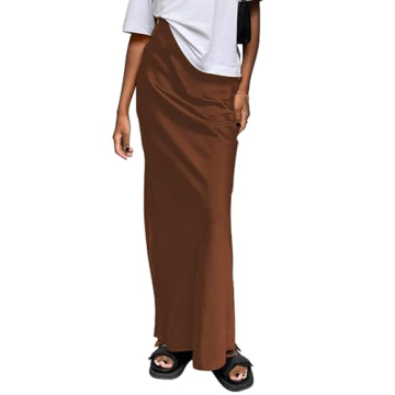 Elegant Amy Babe Satin Maxi Skirt with Elastic Waistband