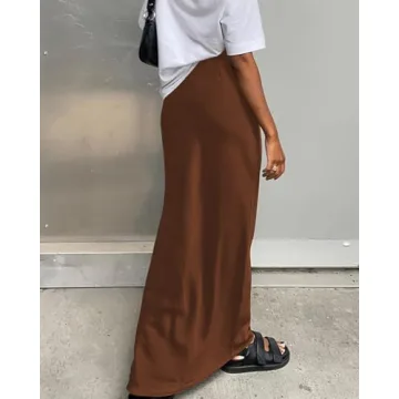 Elegant Amy Babe Satin Maxi Skirt with Elastic Waistband
