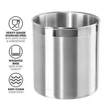 Oggi Stainless Steel Jumbo Utensil Holder - 7" Utensil Caddy, Weighted Base for Stability - Extra La...