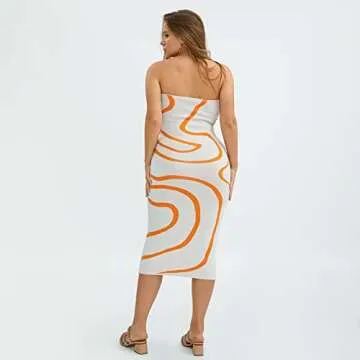 Printed Knit Maxi Long Dress for Women Backless Cutout Strapless Midi Dress Summer Tube Bodycon Dress(01-Strapless Orange,M)
