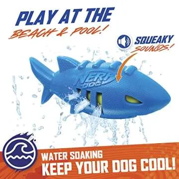 Nerf Dog Shark Football Dog Toy with Interactive Squeak and Crunch, Lightweight, Durable and Water Resistant, 7 Inch Diameter for Medium/Large Breeds, Single Unit, Blue