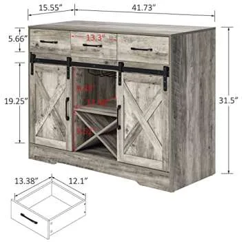 Kitchen Sideboard Buffet Cabinet, Kitchen Storage Cabinet Farmhouse Coffee Bar 41.7" Lx 15.55" W x 3...