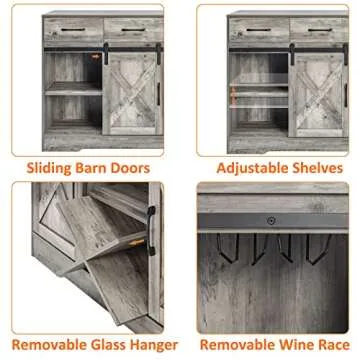 Kitchen Sideboard Buffet Cabinet, Kitchen Storage Cabinet Farmhouse Coffee Bar 41.7" Lx 15.55" W x 31.5" H with Drawers, Sliding Barn Door Table for Coffee Station,Home Bar