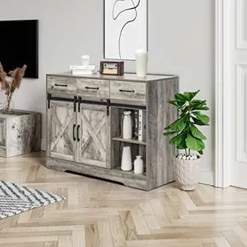 Kitchen Sideboard Buffet Cabinet, Kitchen Storage Cabinet Farmhouse Coffee Bar 41.7" Lx 15.55" W x 31.5" H with Drawers, Sliding Barn Door Table for Coffee Station,Home Bar