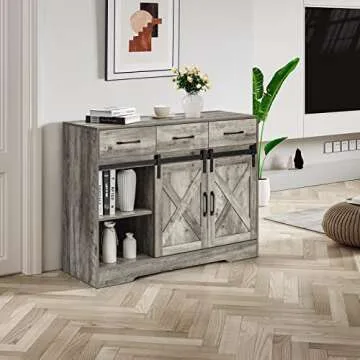 Kitchen Sideboard Buffet Cabinet, Kitchen Storage Cabinet Farmhouse Coffee Bar 41.7" Lx 15.55" W x 31.5" H with Drawers, Sliding Barn Door Table for Coffee Station,Home Bar